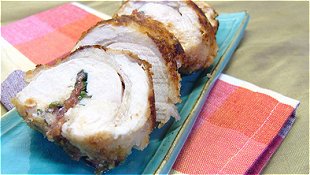 Rolled Chicken Breast with Pickled Plums & Green Perilla Leaves