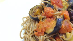 Buckwheat Noodles with Eggplant & Cheese Tomato Sauce