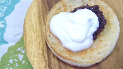 English Muffin with Mashed Sweetened Red Bean Paste & Whipped Cream