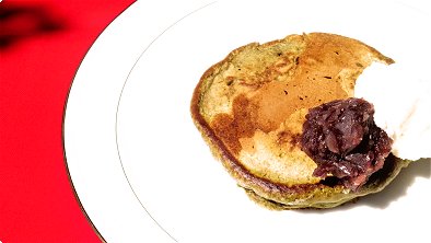 Matcha Pancake with Whipped Cream & Mashed Sweetened Red Bean Paste