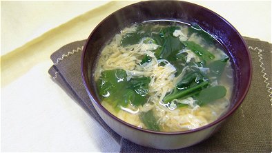 Soup wiith Beaten Egg & Spinach