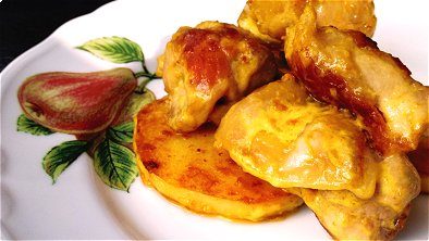 Sauteed Chicken & Potato with Mayonnaise, Soy Sauce & Mustard Sauce
