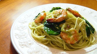 Shrimp & Spaghetti with Matcha Cream Sauce