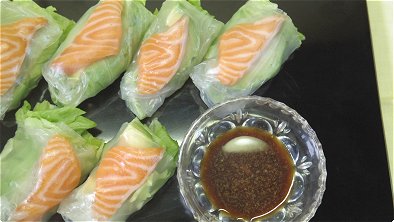 Japanese-Style Spring Roll with Raw Salmon