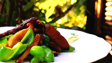 Seared Green Pepper & Shiitake Mushrooms