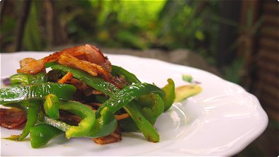 Seared Green Pepper & Bacon with Butter & Soy Sauce