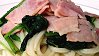 Fried Thick White Noodles with Bacon & Spinach