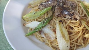 Spaghetti with Sardines & Long Green Onion