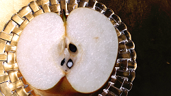 Japanese pear cut in half