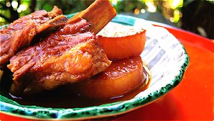 Simmered Pork Spareribs & Japanese White Radish with Red Miso