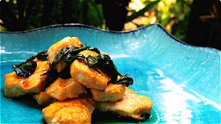 Seared Long Green Onions with Chicken